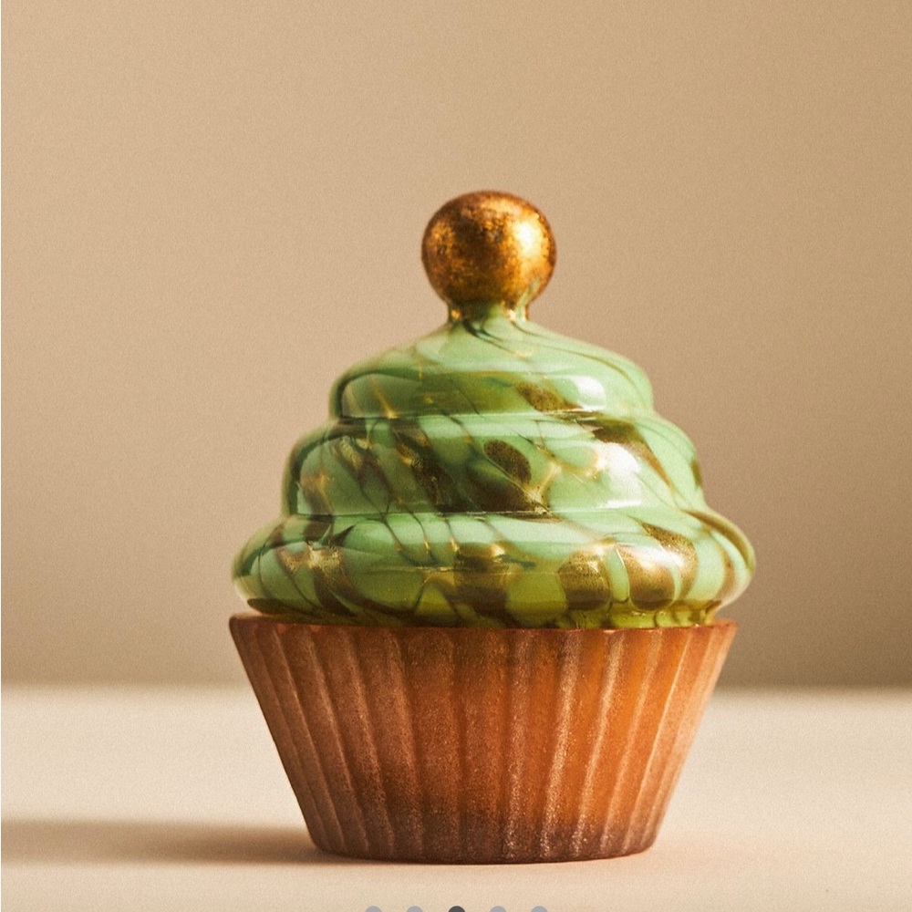 Anthropologie Green Cupcake Gourmand Ginger Café Glass Candle NIB